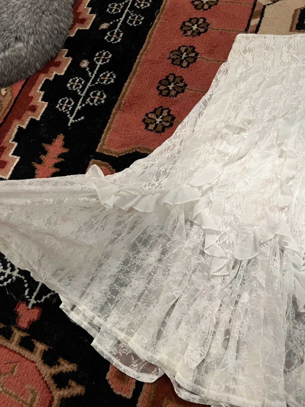 White Lace Ruffle Maxi Skirt - Picture 4 of 4